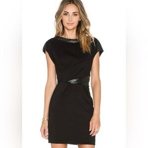 The Kooples Black Vinyl Faux Leather Trim Fitted Sheath Dress EU Size 38